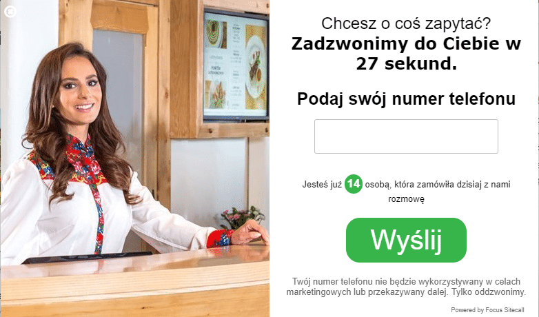 Hotel Bania Case Study - popup SiteCall na stronie