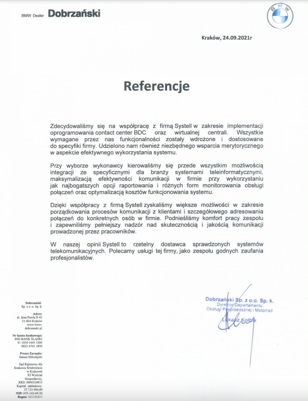 BMW Dobrzański referencje