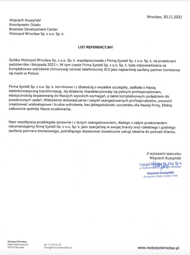 Referencje dla firmy Systell